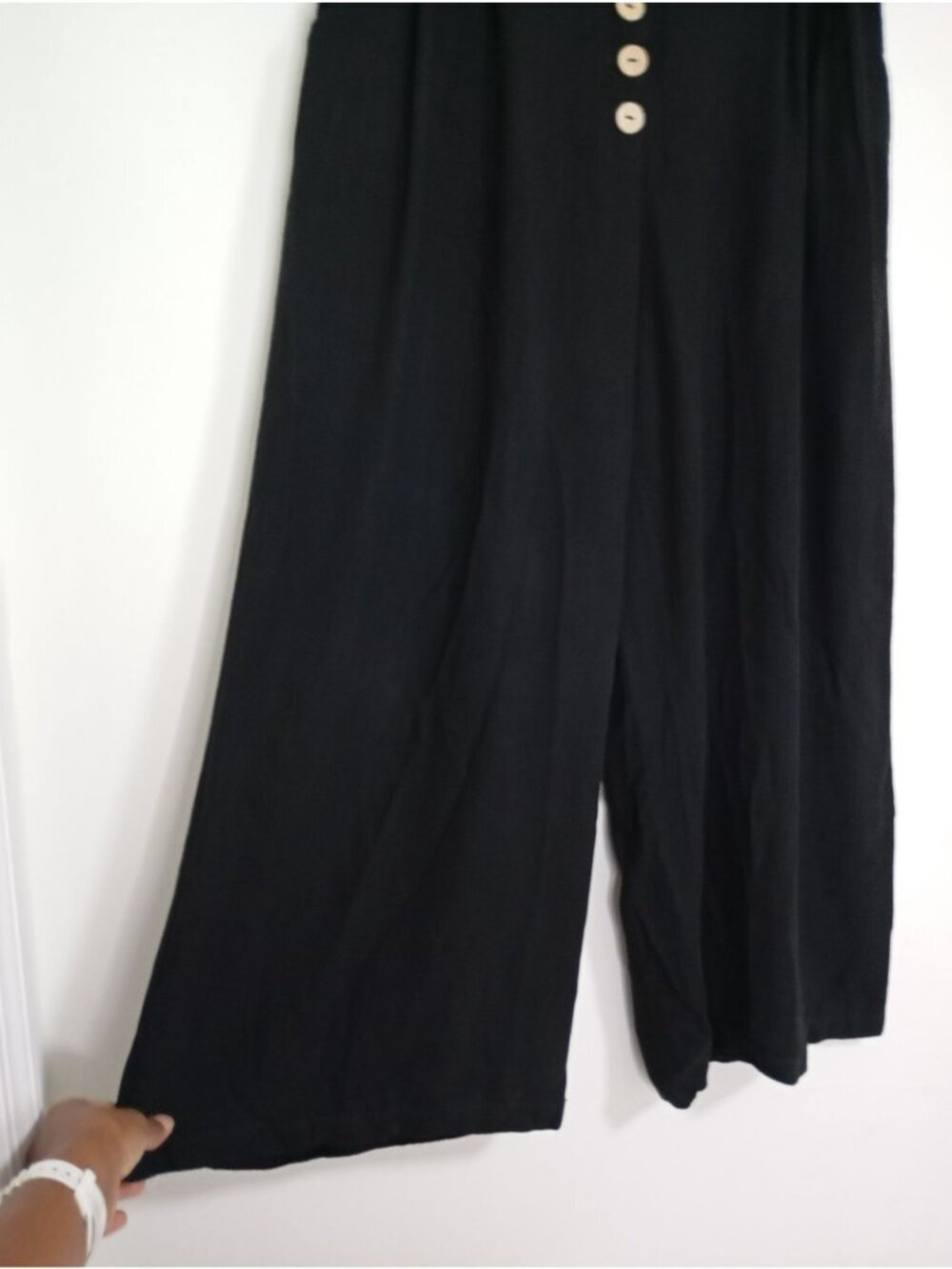 Elodie Wide-Leg Black Linen Blend Pants Button Detailing Pockets Womens Medium - Picture 5 of 12